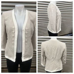 Harve Bernard open front blazer career linen blend beige with cream size 4